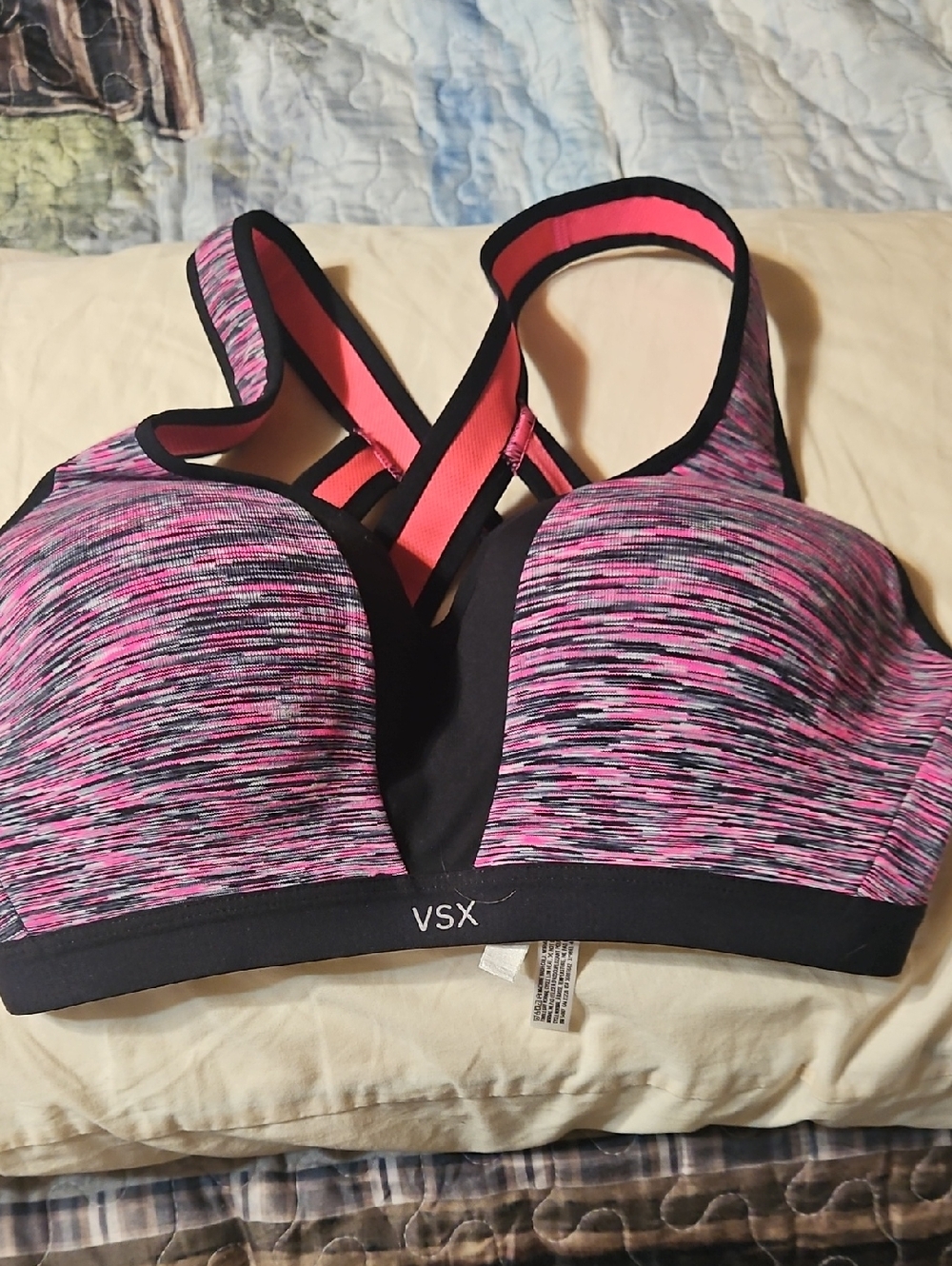 VSX Pink Space-Dye Racerback Sports Bra with Black Trim